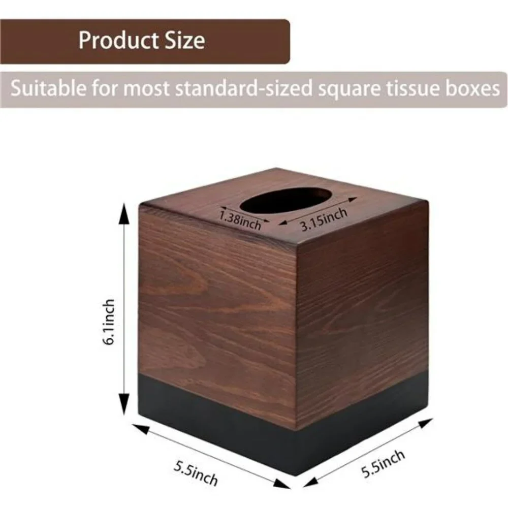 Wood tissue box cover square wooden tissue holder bathroom bedroom table decor